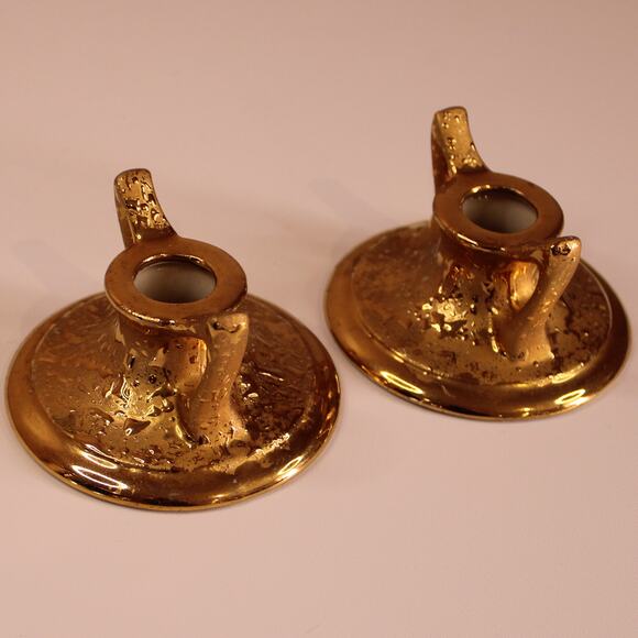 Holley Ross Distinguished China 22K Gold Overlay Candle Holders Sett of 2 - Picture 5 of 6